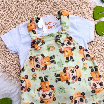 Conj. Blusa e Salopete Ursinha Chefe - Branco e Verde